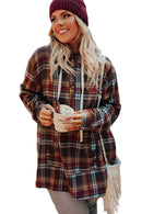 Fiery Red Plus Size Plaid Kangaroo Pocket Drawstring Hoodie - SELFTRITSS   