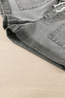 Gray Pocketed Drawstring High Waist Denim Shorts - SELFTRITSS