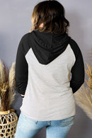 Black Striped Raglan Sleeve Buttoned Pocket Plus Size Hoodie - SELFTRITSS