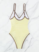 Textured V-Neck Spaghetti Strap One-Piece Swimwear - SELFTRITSS   