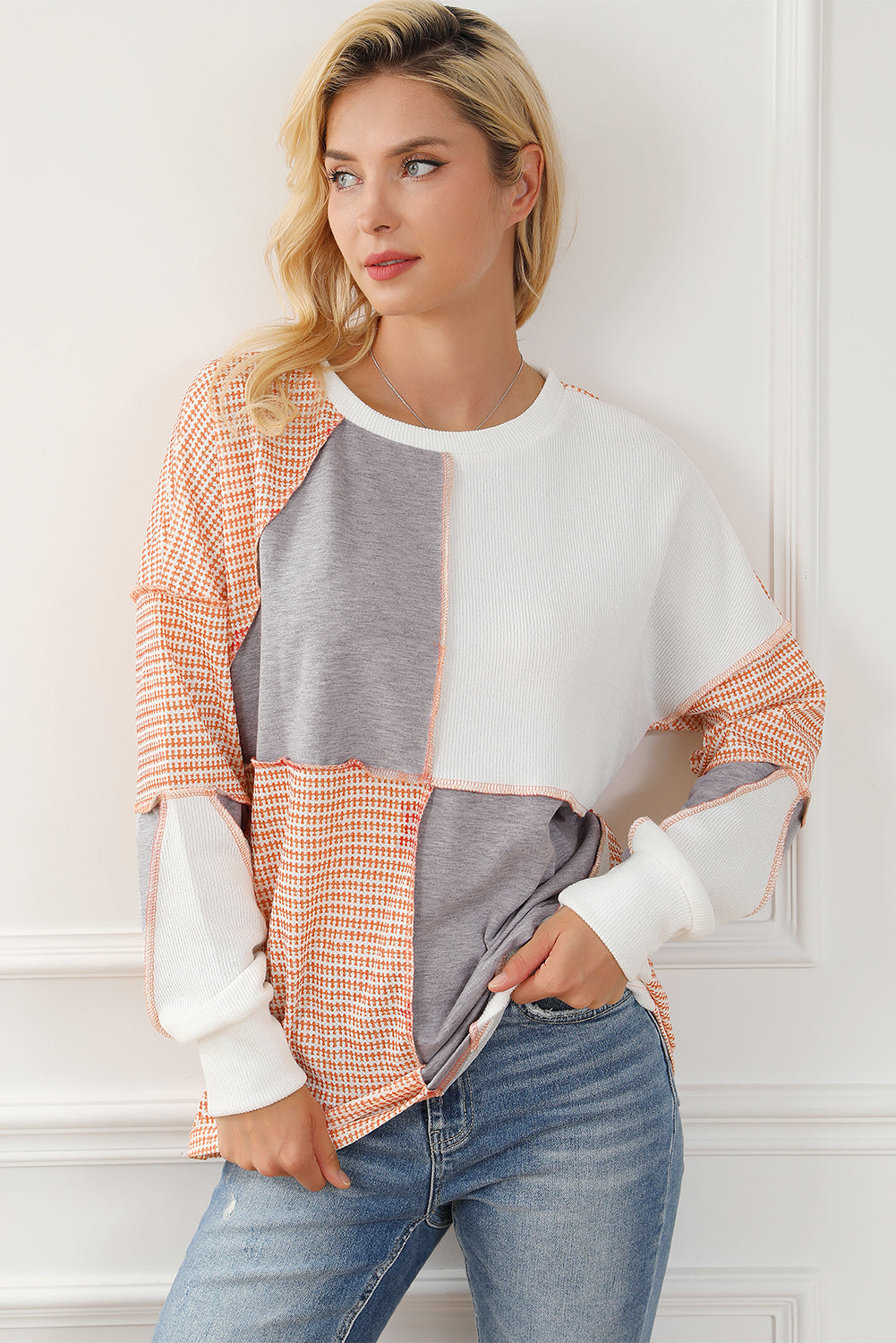 Multicolor Exposed Seam Colorblock Oversized Knit Top - SELFTRITSS