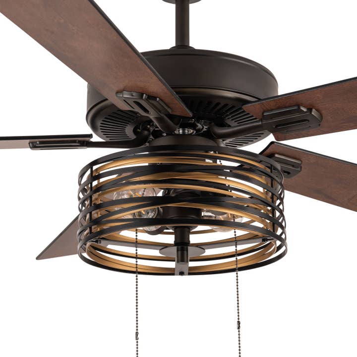 52"W Oil-Rubbed Bronze w/ Gold and Black Metal Ceiling Fan