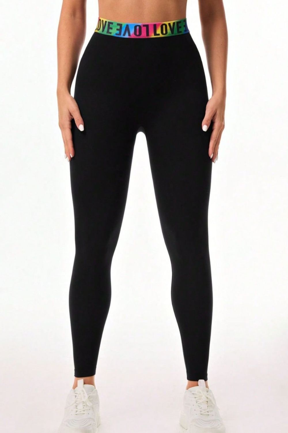 Letter Printed High Waist Active Leggings - SELFTRITSS   