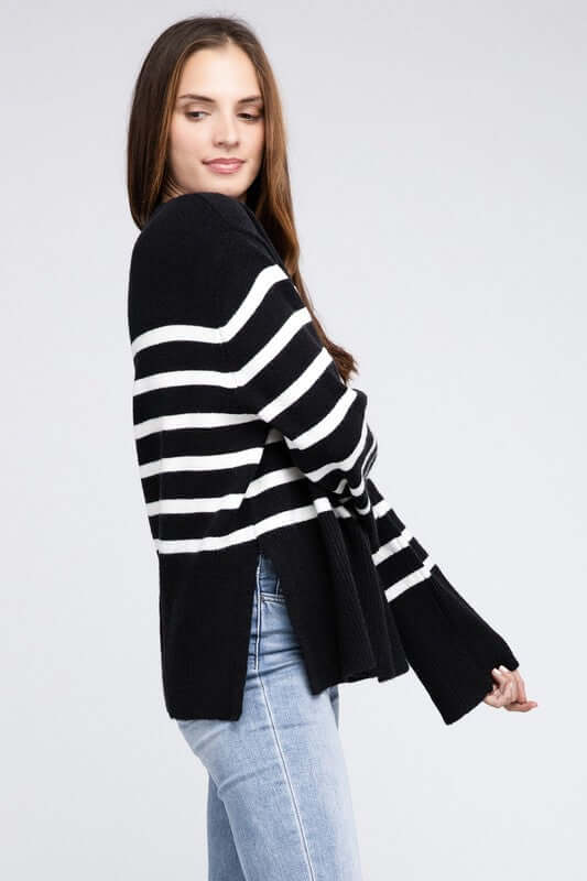 Tangarine Ribbed Hem Stripe Sweater