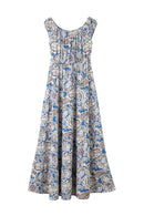 Blue Boho Paisley Print Off Shoulder Maxi Dress - SELFTRITSS