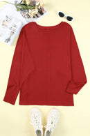 Red Solid Color Patchwork Long Sleeve Top - SELFTRITSS   