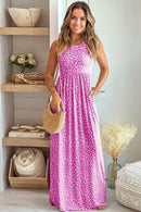 Rose Leopard Print Pocketed Sleeveless Maxi Dress - SELFTRITSS