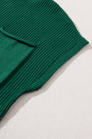 Blackish Green Patch Pocket Ribbed Knit Short Sleeve Sweater - SELFTRITSS   