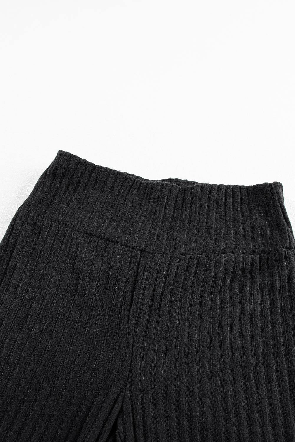 Black Wide Waistband Ribbed Textured Knit Leggings - SELFTRITSS   