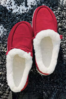 Fiery Red Corduroy Drawstring Plush Slip on Shoes - SELFTRITSS