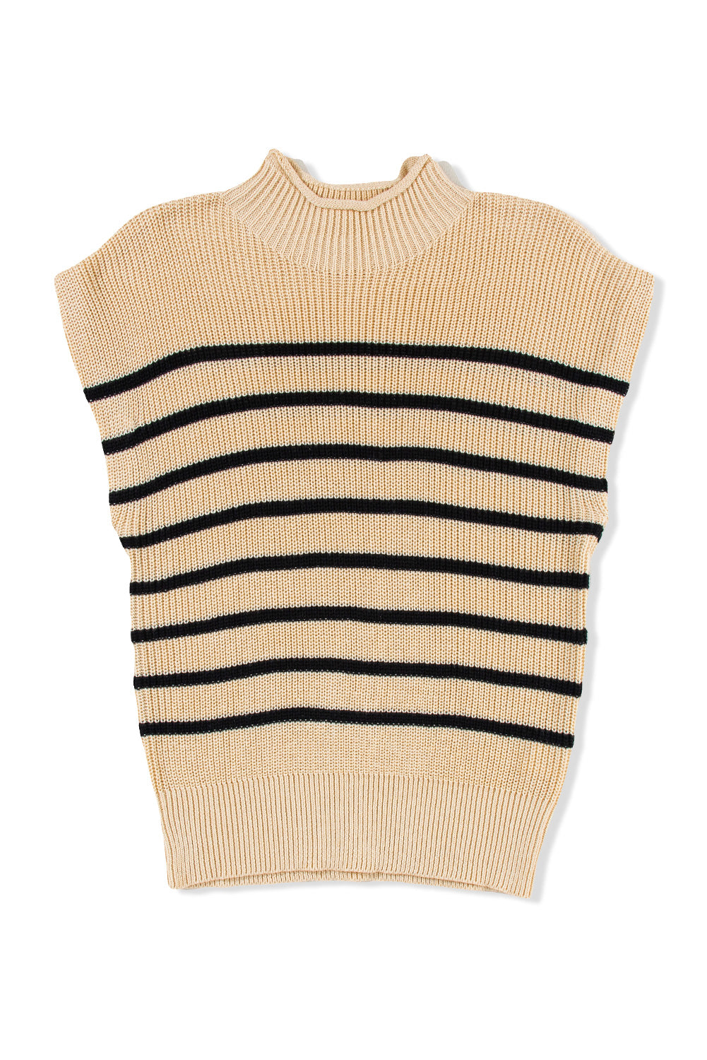 Parchment Striped Ribbed Knit High Neck Sweater - SELFTRITSS   