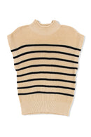 Parchment Striped Ribbed Knit High Neck Sweater - SELFTRITSS   