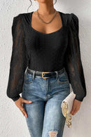 Black Frenchy Contrast Lace Bishop Sleeve Bodysuit - SELFTRITSS