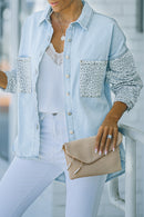 Sky Blue Contrast Leopard Denim Jacket - SELFTRITSS   