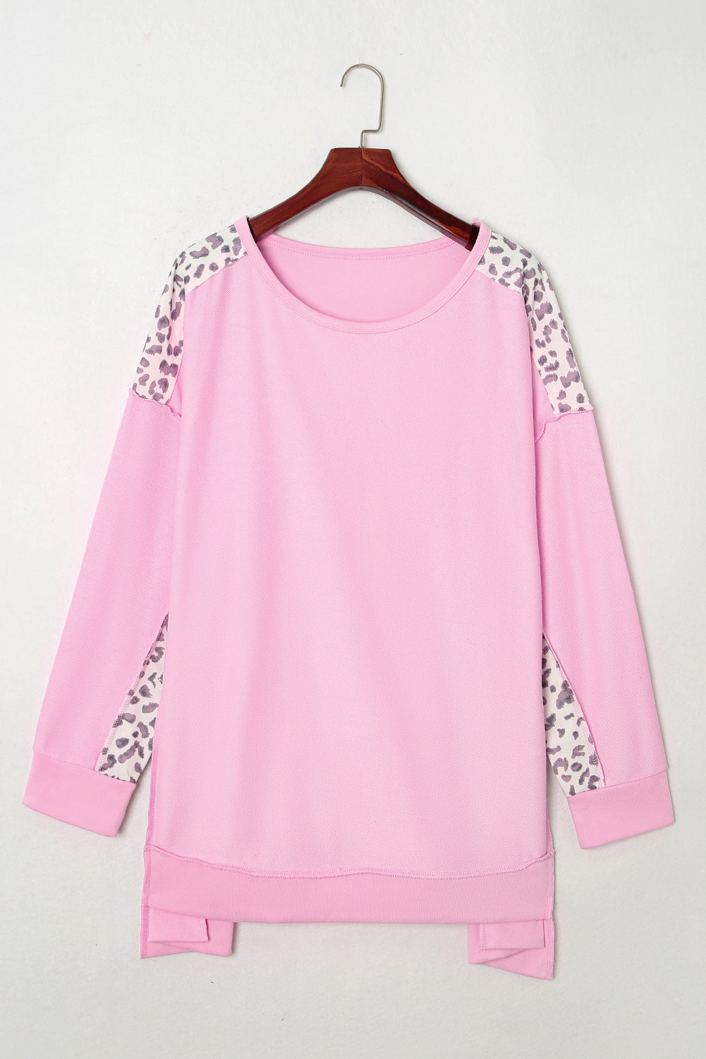 Pink Exposed Seam Leopard Splicing Plus Size Sweatshirt - SELFTRITSS