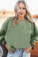 Green Ribbed Corded Oversized Sweatshirt - SELFTRITSS
