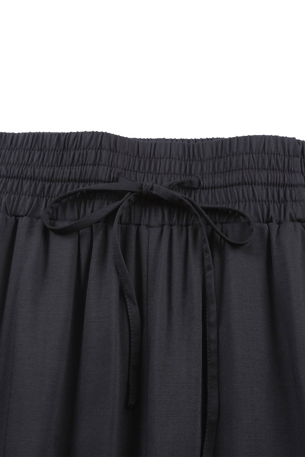 Black Drawstring Elastic Waist Casual Wide Leg Pants - SELFTRITSS   