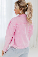 Pink Acid Wash Button Flap Pocket Denim Jacket - SELFTRITSS   