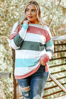 Green Plus Size Colorblock Pullover Top - SELFTRITSS   