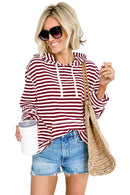 Burgundy Stripe Kangaroo Pocket Drawstring Hoodie - SELFTRITSS