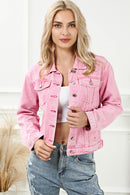 Pink Acid Wash Button Flap Pocket Denim Jacket - SELFTRITSS   