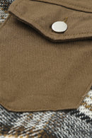 Brown Plaid Patchwork Pockets Denim Jacket - SELFTRITSS