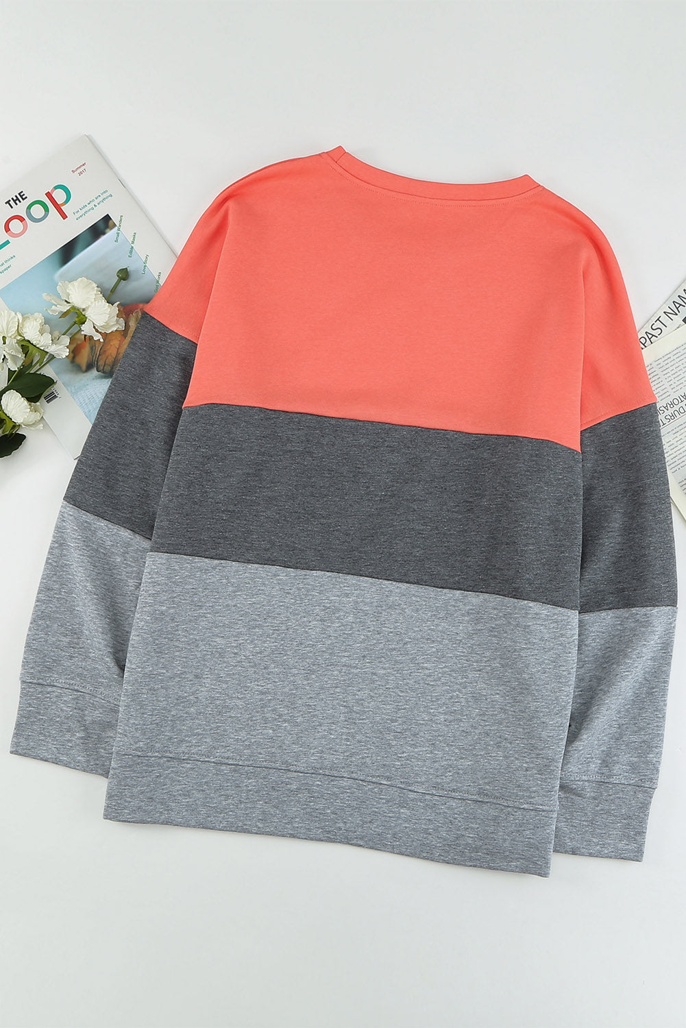 Gray Crew Neck Colorblock Plus Size Sweatshirt - SELFTRITSS
