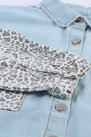 Sky Blue Contrast Leopard Denim Jacket - SELFTRITSS   