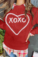 Racing Red Heart XOXO Chenille Embroidered Textured Sweatshirt - SELFTRITSS