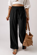 Black Drawstring Elastic Waist Casual Wide Leg Pants - SELFTRITSS   