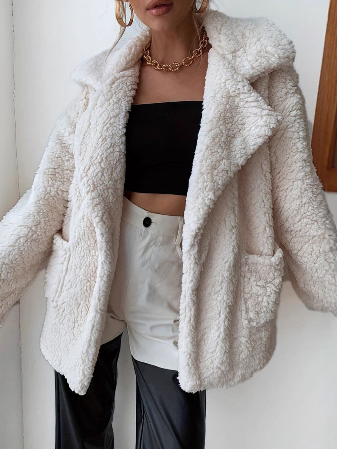 Ivory Faux Fur Fuzzy Long Sleeve Coat