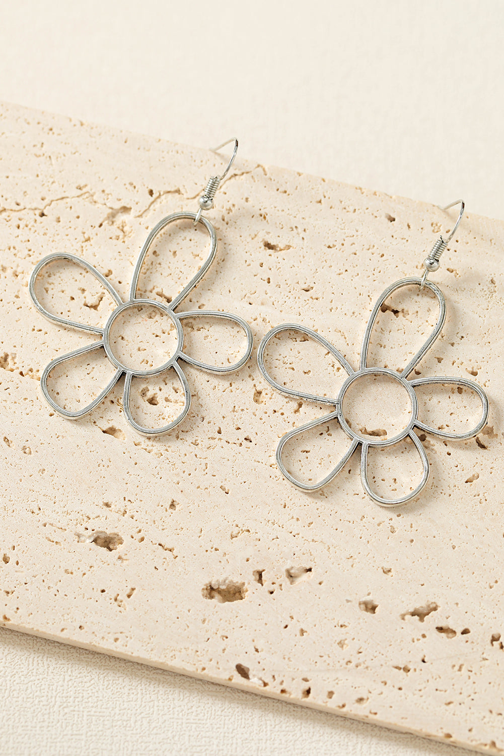 Silvery Alloy Hollowed Flower Hook Earrings - SELFTRITSS   