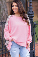 Pink Exposed Seam Leopard Splicing Plus Size Sweatshirt - SELFTRITSS