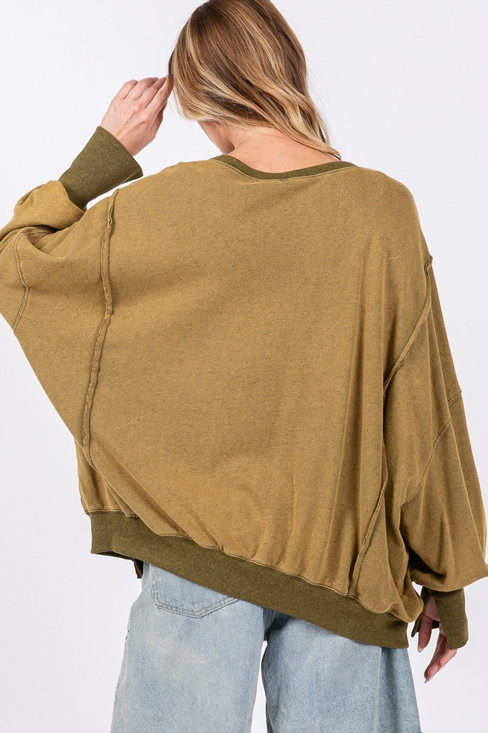 Army Green Slit Oversized Sweatshirt