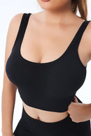 Black Seamless U Neck Sleeveless Cropped Yoga Top - SELFTRITSS   