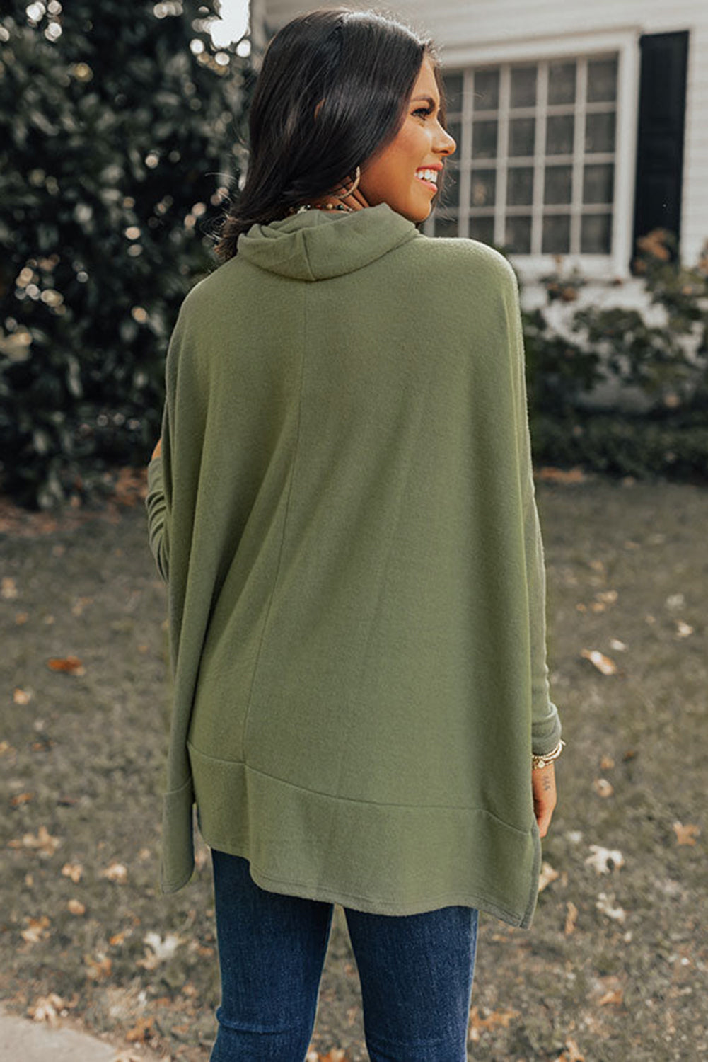 Jungle Green Cowl Neck Shift Tunic Top - SELFTRITSS   