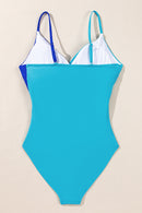 Light Blue Crossover Colorblock Cutout One Piece Swimsuit - SELFTRITSS   