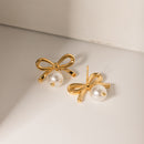 Stainless Steel Bow Pearl Earrings - SELFTRITSS   