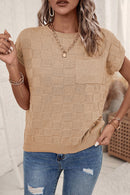 Smoke Gray Lattice Textured Knit Short Sleeve Sweater - SELFTRITSS   