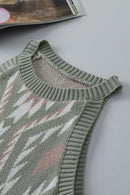 Laurel Green Western Tribal Aztec Pattern Knit Sweater Tank - SELFTRITSS   