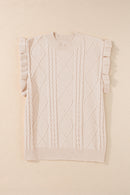 Parchment Cable Knit Mock Neck Cap Sleeve Sweater - SELFTRITSS   