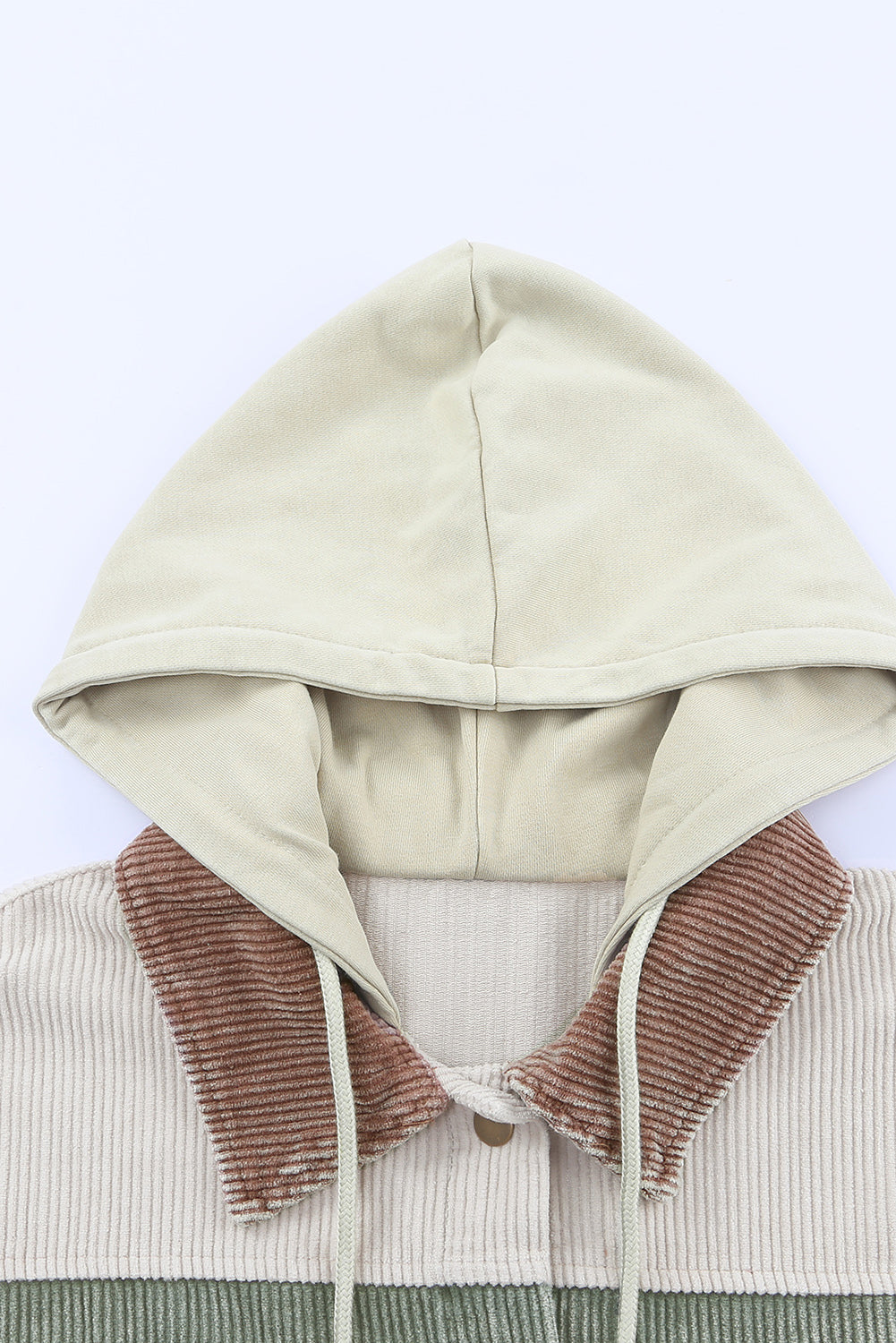 Green Color Block Button Down Hooded Corduroy Jacket - SELFTRITSS   