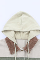 Green Color Block Button Down Hooded Corduroy Jacket - SELFTRITSS   