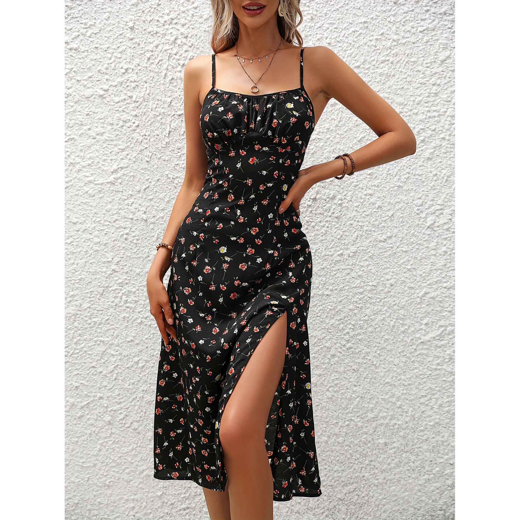 Polka Dot Print Suspender  Summer Casual Dress