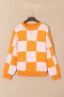 Orange Checkered Bishop Sleeve Sweater - SELFTRITSS   