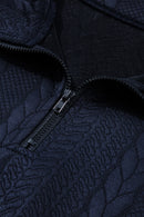 Navy Blue Zip up Cable Textured Sweatshirt - SELFTRITSS   