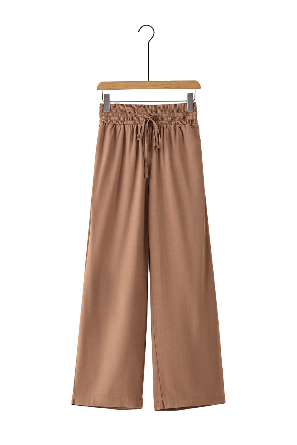 Brown Drawstring Elastic Waist Casual Wide Leg Pants - SELFTRITSS   