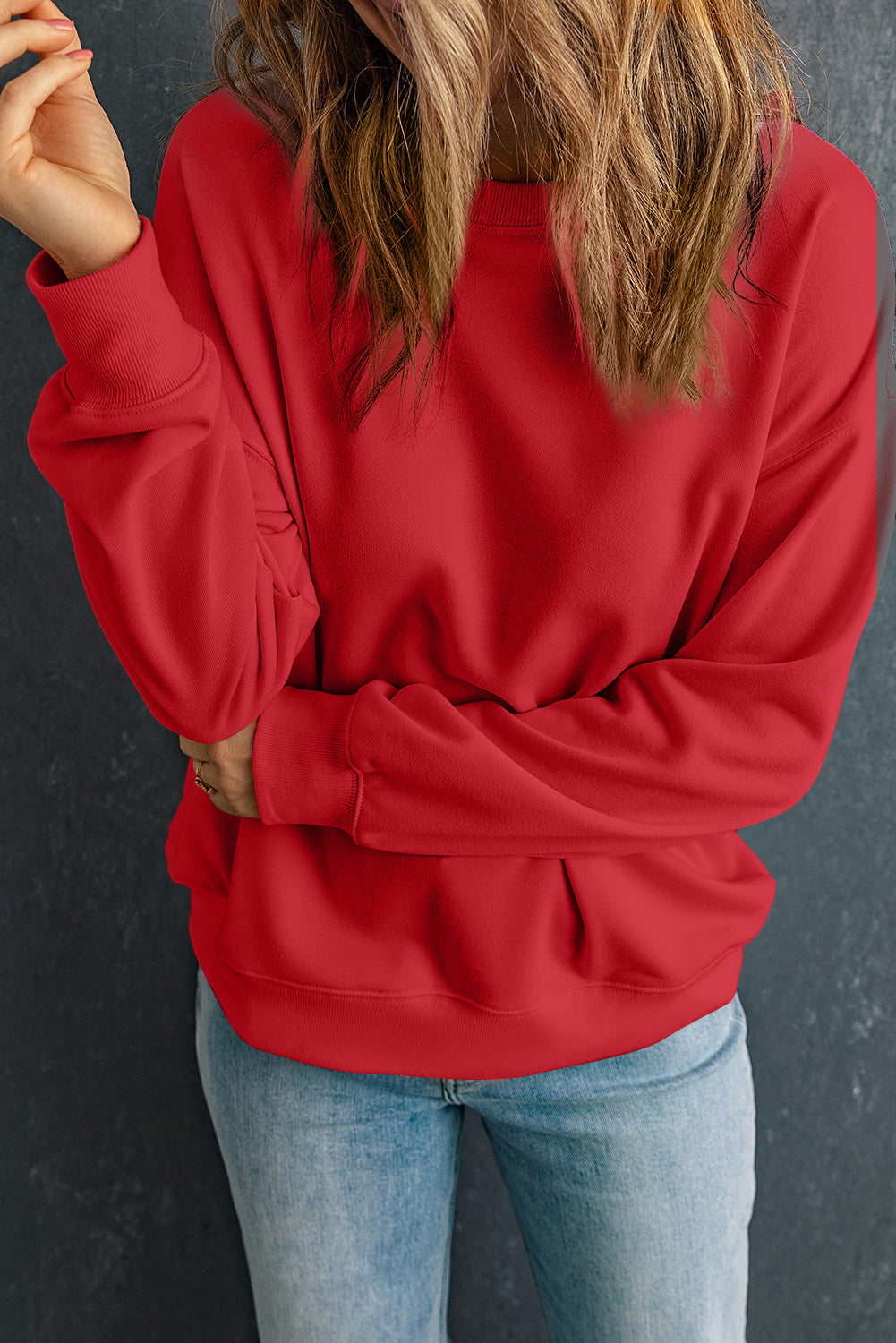 Red Solid Classic Crewneck Pullover Sweatshirt - SELFTRITSS