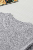 Gray Ribbed Splicing Sleeve Round Neck T-shirt - SELFTRITSS