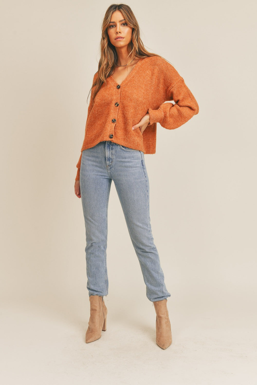 Women's Rusty Long Sleeve Button Cardigan